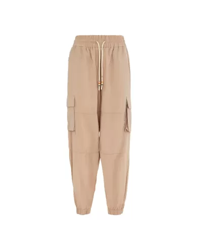 Pantalone cargo donna sand con balzina, coulisse e ricamo logo | SUNS