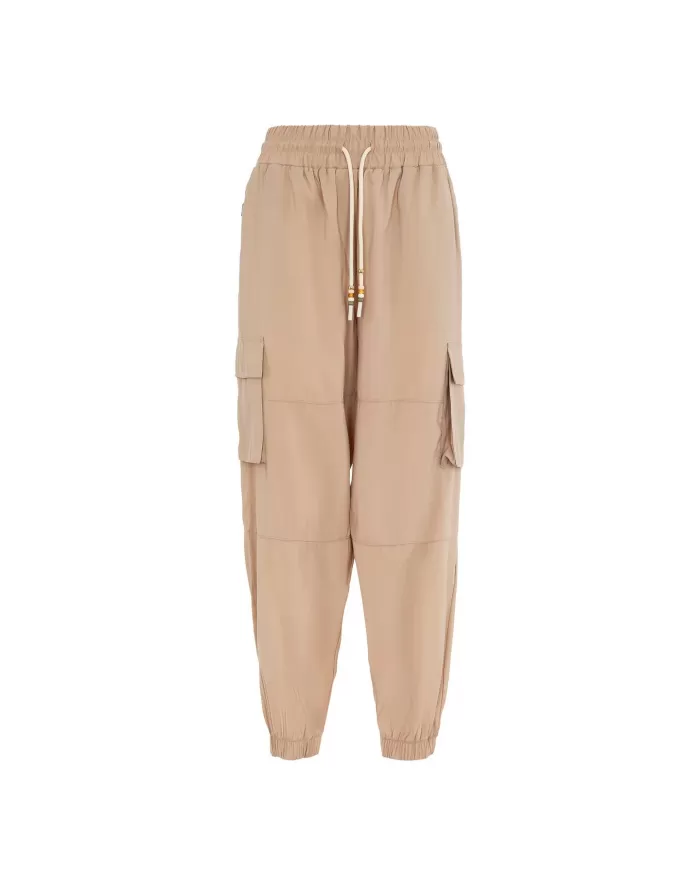 Pantalone cargo donna sand con balzina, coulisse e ricamo logo | SUNS Pantalone cargo donna sand con balzina, coulisse e ricamo logo | SUNS