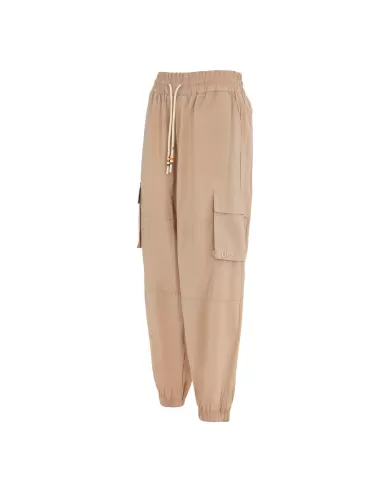 Pantalone cargo donna sand con balzina, coulisse e ricamo logo | SUNS