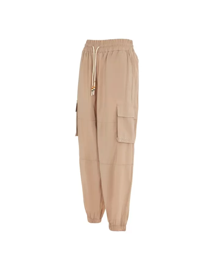 Pantalone cargo donna sand con balzina, coulisse e ricamo logo | SUNS Pantalone cargo donna sand con balzina, coulisse e ricamo logo | SUNS