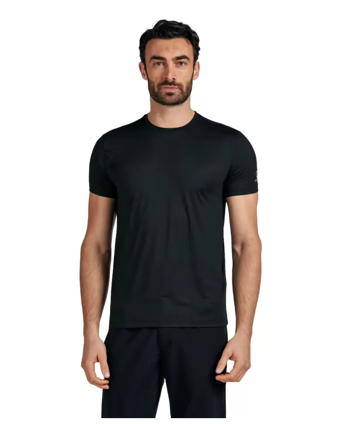T-shirt uomo nera in tessuto tecnico e logo su manica sinistra | SUNS T-shirt uomo nera in tessuto tecnico e logo su manica sinistra | SUNS