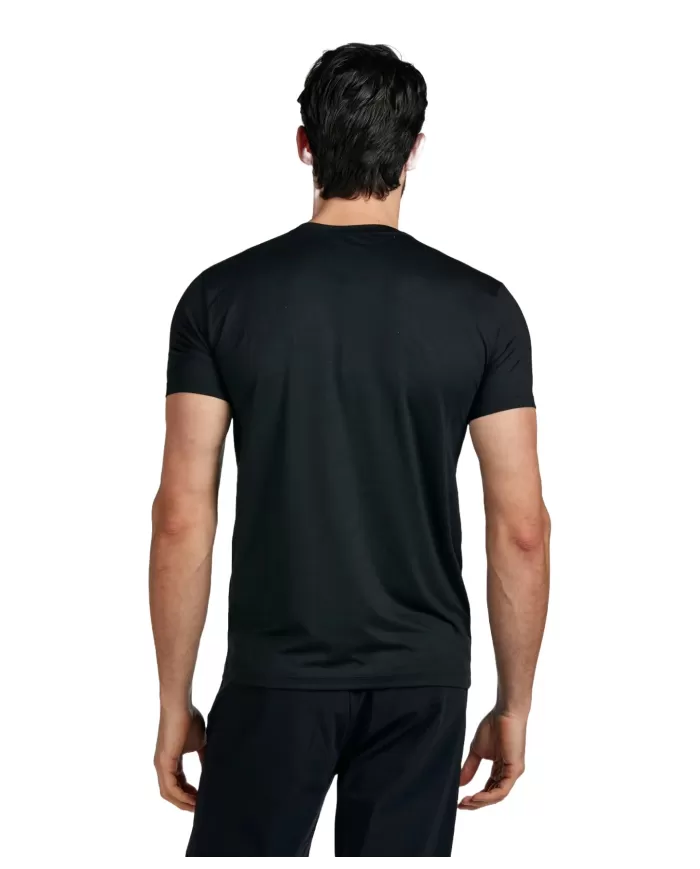T-shirt uomo nera in tessuto tecnico e logo su manica sinistra | SUNS T-shirt uomo nera in tessuto tecnico e logo su manica sinistra | SUNS