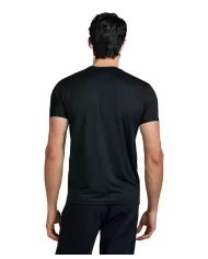 T-shirt uomo nera in tessuto tecnico e logo su manica sinistra | SUNS