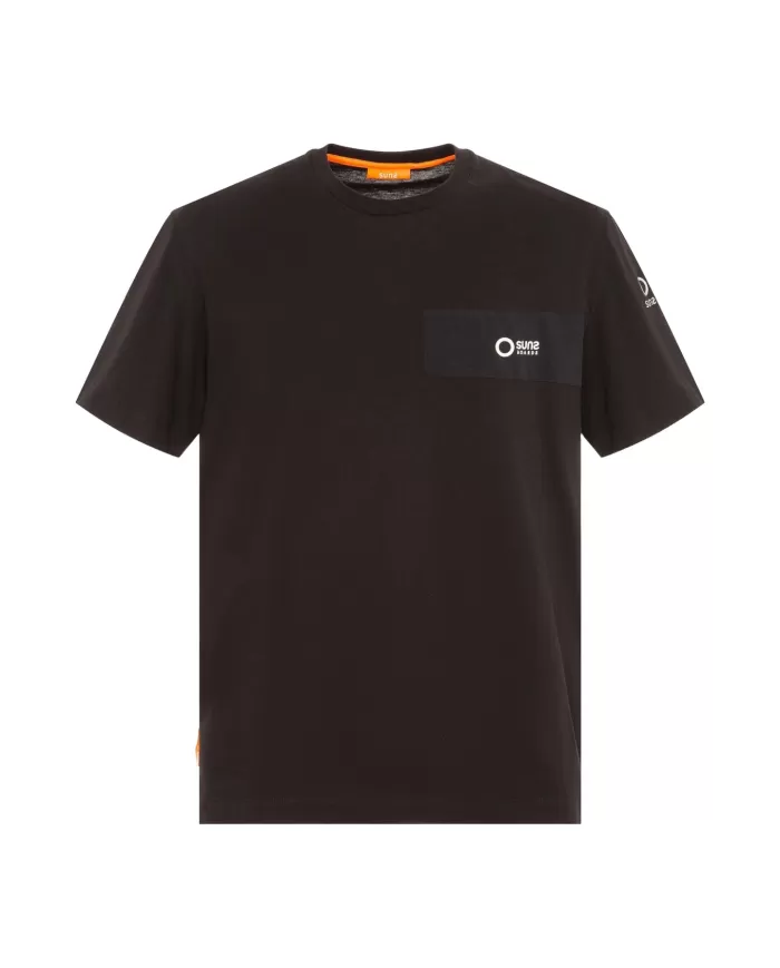 T-shirt uomo nera con stampa anteriore e su retro della gola | SUNS T-shirt uomo nera con stampa anteriore e su retro della gola | SUNS