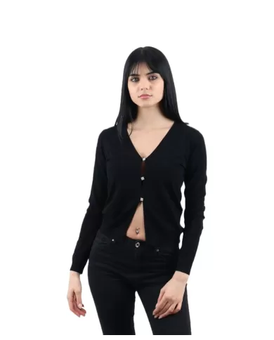 Cardigan donna nero con piccolo logo in metallo sul retro | LIU JO Cardigan donna nero con piccolo logo in metallo sul retro | LIU JO