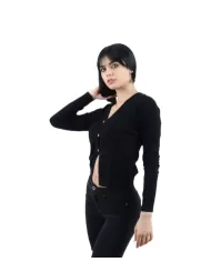 Cardigan donna nero con piccolo logo in metallo sul retro | LIU JO Cardigan donna nero con piccolo logo in metallo sul retro | LIU JO