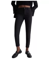 Pantalone cropped donna nero con mini logo in metallo | LIU JO Pantalone cropped donna nero con mini logo in metallo | LIU JO