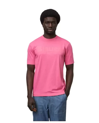 T-shirt fuxia da uomo con stampa logata avanti | BLAUER