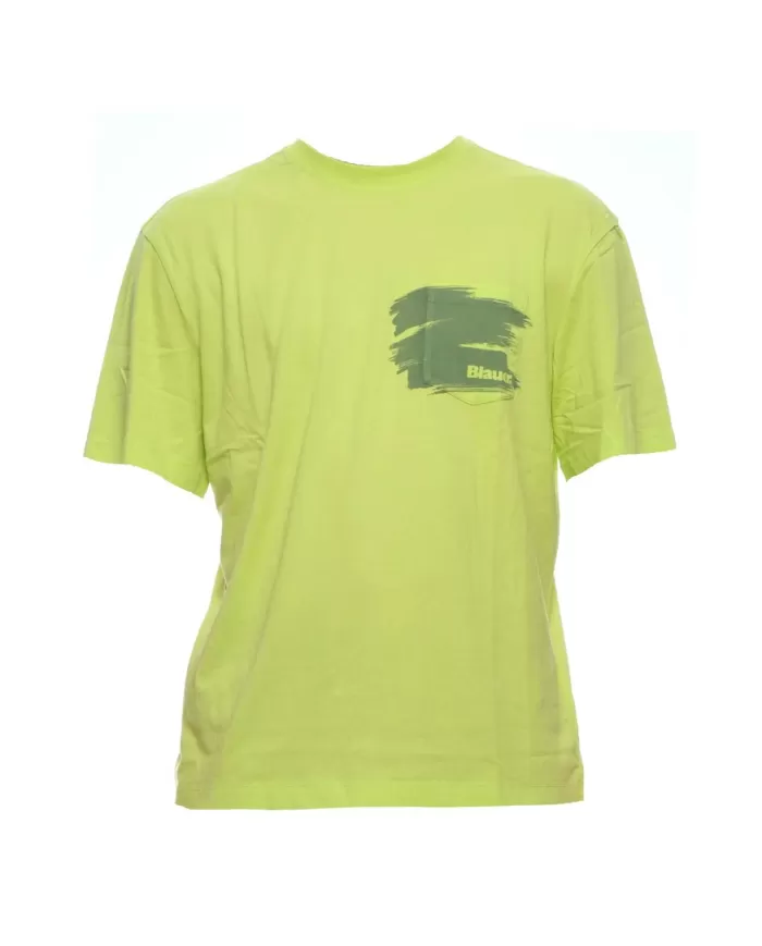 t-shirt lime da uomo con stampa su taschino | BLAUER t-shirt lime da uomo con stampa su taschino | BLAUER