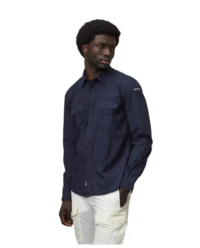 camicia blu da uomo con patch sulla manica | BLAUER camicia blu da uomo con patch sulla manica | BLAUER