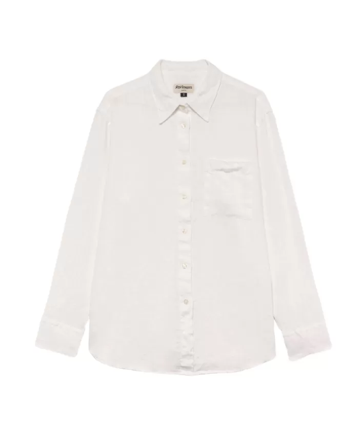 Camicia bianca da donna in lino con taschino avanti | ROY ROGER'S Camicia bianca da donna in lino con taschino avanti | ROY ROGER'S