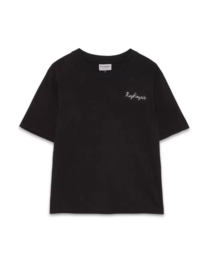 t-shirt nera da donna con logo ricamato in contrasto | ROY ROGER'S t-shirt nera da donna con logo ricamato in contrasto | ROY ROGER'S