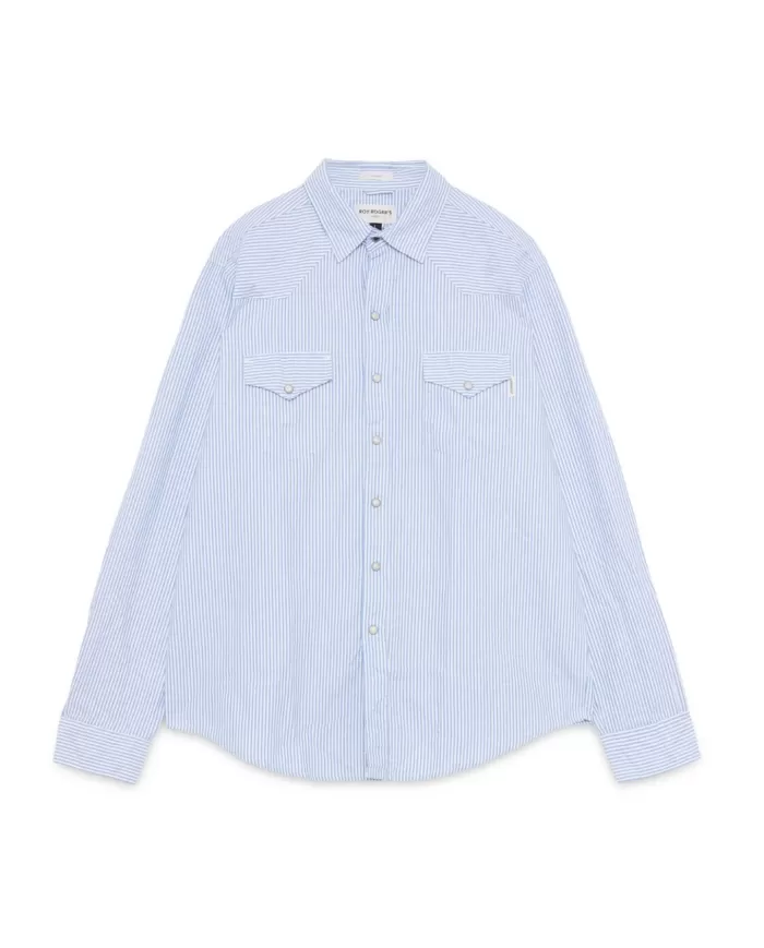 Camicia uomo blu/bianca con motivo a righe e nastro logo | ROY ROGER'S Camicia uomo blu/bianca con motivo a righe e nastro logo | ROY ROGER'S