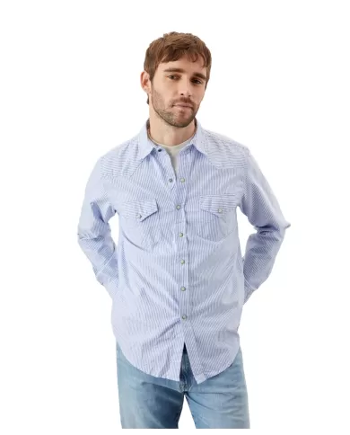 Camicia uomo blu/bianca con motivo a righe e nastro logo | ROY ROGER'S