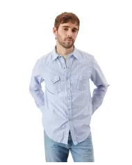 Camicia uomo blu/bianca con motivo a righe e nastro logo | ROY ROGER'S