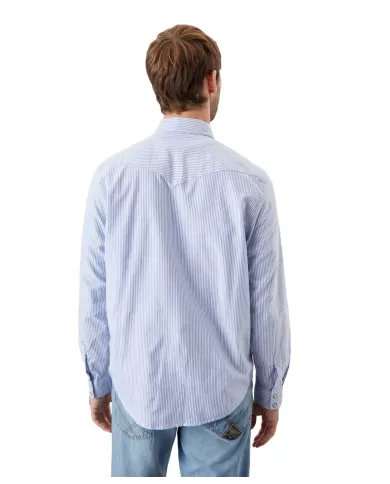 Camicia uomo blu/bianca con motivo a righe e nastro logo | ROY ROGER'S