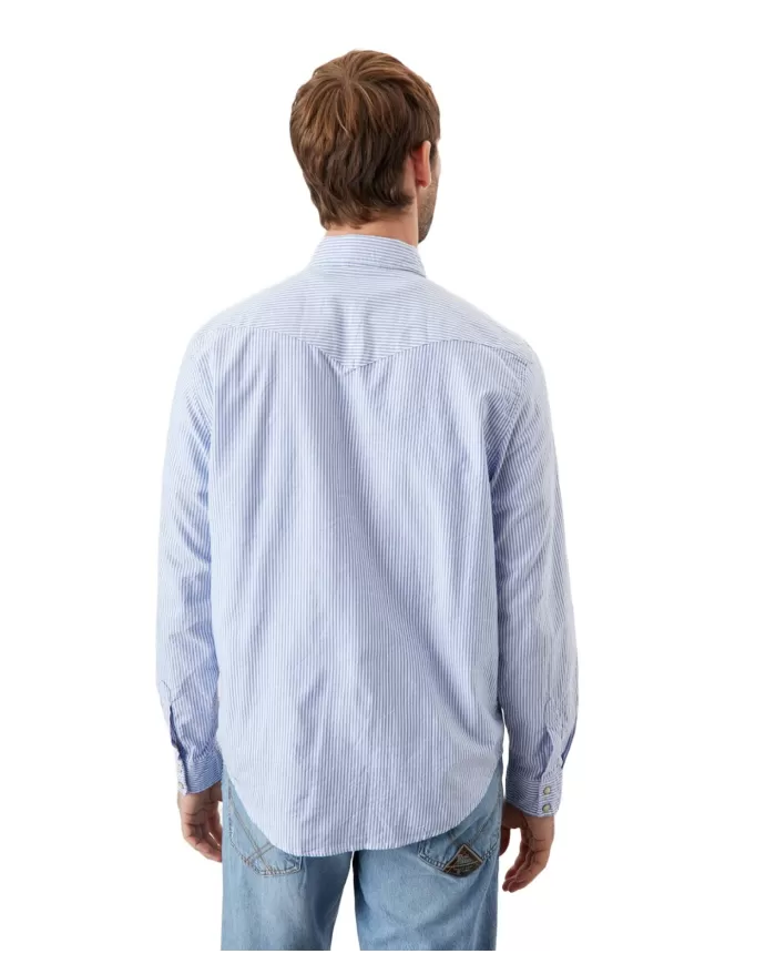Camicia uomo blu/bianca con motivo a righe e nastro logo | ROY ROGER'S