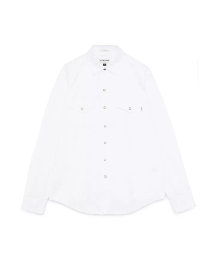 Camicia uomo bianca con piccolo nastro logato | ROY ROGER'S Camicia uomo bianca con piccolo nastro logato | ROY ROGER'S