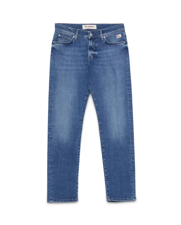 Jeans a vita media uomo smart con patch logo su tasche | ROY ROGER'S Jeans a vita media uomo smart con patch logo su tasche | ROY ROGER'S