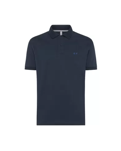 polo navy blue da uomo con logo ricamato in contrasto | SUN68