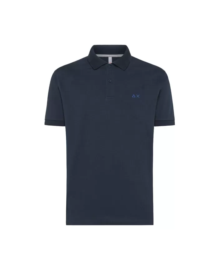 polo navy blue da uomo con logo ricamato in contrasto | SUN68 polo navy blue da uomo con logo ricamato in contrasto | SUN68