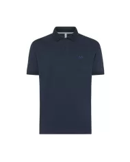 polo navy blue da uomo con logo ricamato in contrasto | SUN68