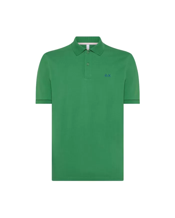 polo verde prato da uomo con logo ricamato in contrasto | SUN68 polo verde prato da uomo con logo ricamato in contrasto | SUN68