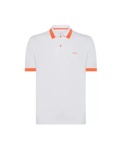 polo bianca da uomo con dettagli big stripe fluo e logo | SUN68