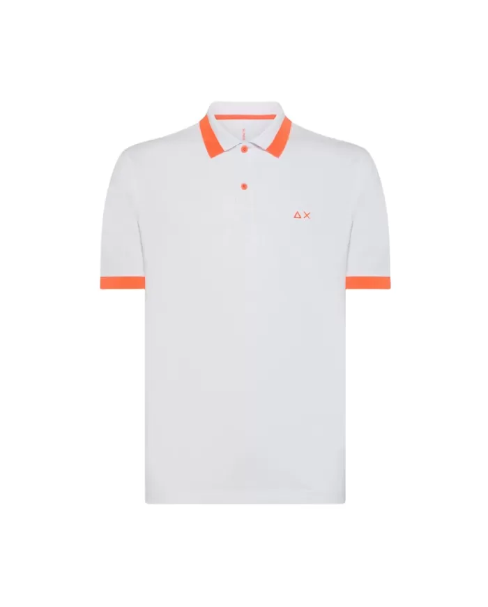 polo bianca da uomo con dettagli big stripe fluo e logo | SUN68 polo bianca da uomo con dettagli big stripe fluo e logo | SUN68