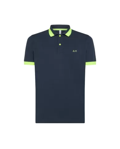 polo navy blue da uomo con dettagli big stripe fluo e logo | SUN68