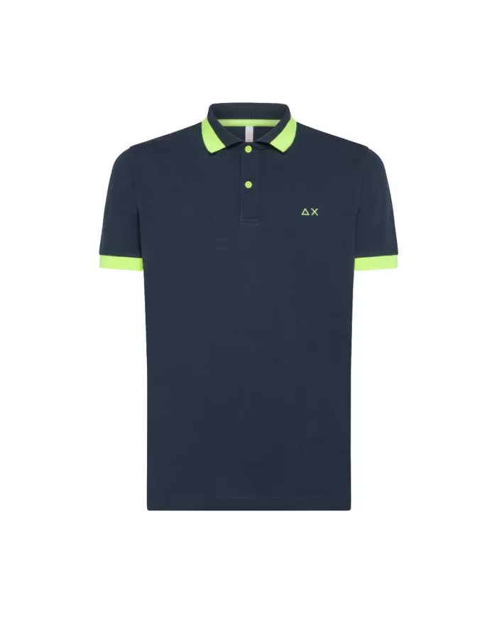polo navy blue da uomo con dettagli big stripe fluo e logo | SUN68 polo navy blue da uomo con dettagli big stripe fluo e logo | SUN68