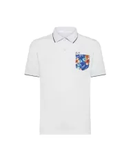 polo bianca da uomo con dettagli stripes e taschino a fantasia | SUN68 polo bianca da uomo con dettagli stripes e taschino a fantasia | SUN68