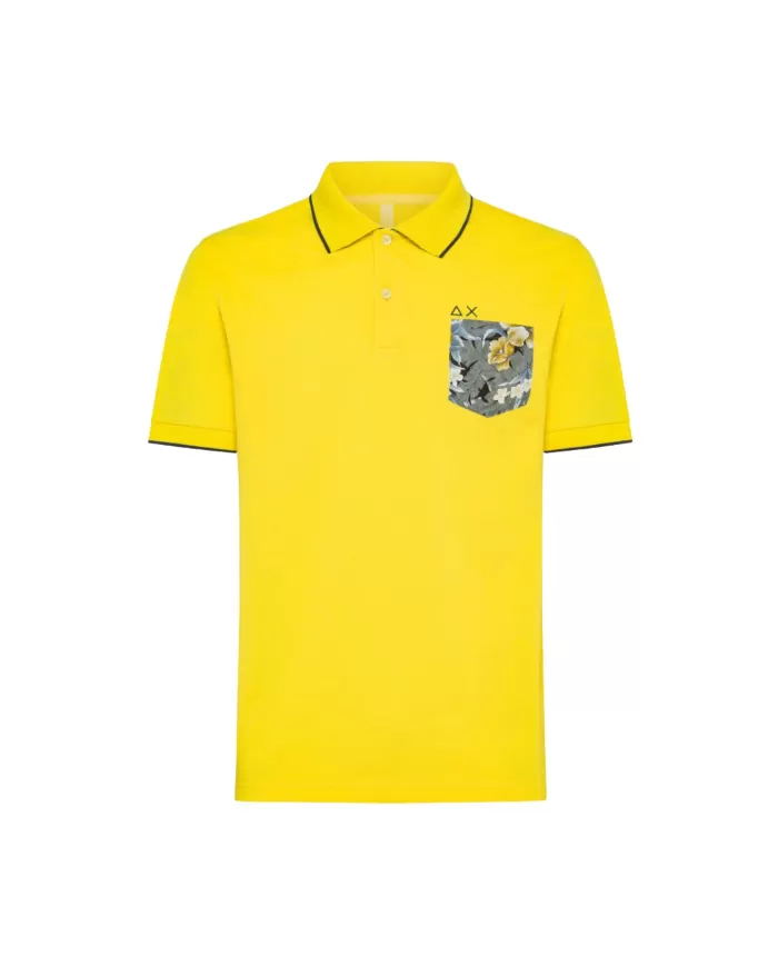 polo gialla da uomo con dettagli stripes e taschino a fantasia | SUN68 polo gialla da uomo con dettagli stripes e taschino a fantasia | SUN68