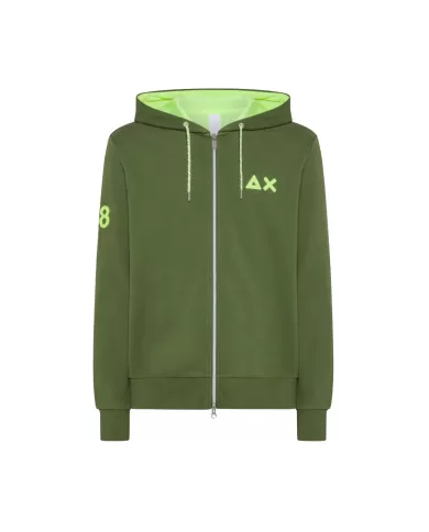 felpa verde scuro da uomo con dettagli e cappuccio logati | SUN68