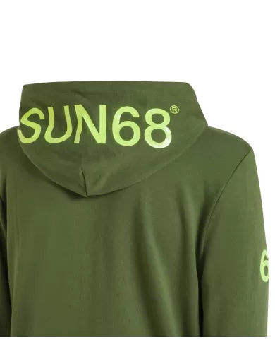 felpa verde scuro da uomo con dettagli e cappuccio logati | SUN68