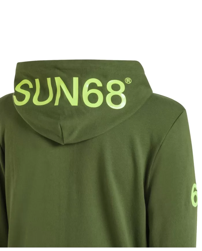 felpa verde scuro da uomo con dettagli e cappuccio logati | SUN68 felpa verde scuro da uomo con dettagli e cappuccio logati | SUN68
