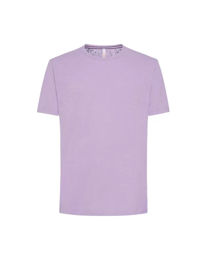 t-shirt lilla da uomo con logo ricamato avanti | SUN68 t-shirt lilla da uomo con logo ricamato avanti | SUN68