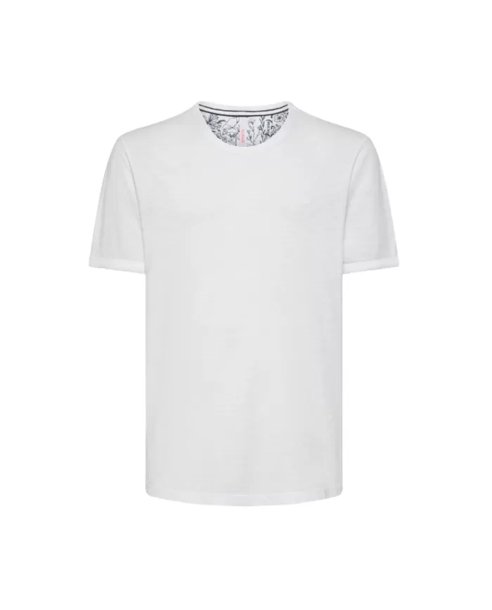 t-shirt bianco panna da uomo con logo ricamato avanti | SUN68 t-shirt bianco panna da uomo con logo ricamato avanti | SUN68