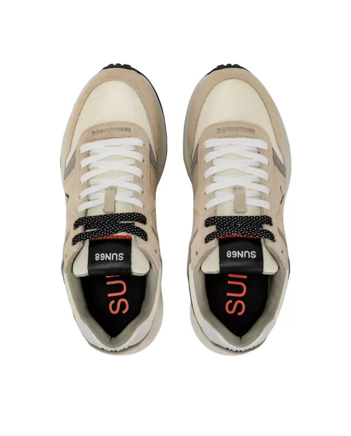 sneakers bianco panna da uomo con inserti in ecopelle | SUN68