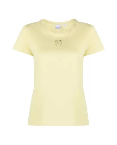 t-shirt gialla da donna con ricamo logato LOVE BIRDS | PINKO t-shirt gialla da donna con ricamo logato LOVE BIRDS | PINKO