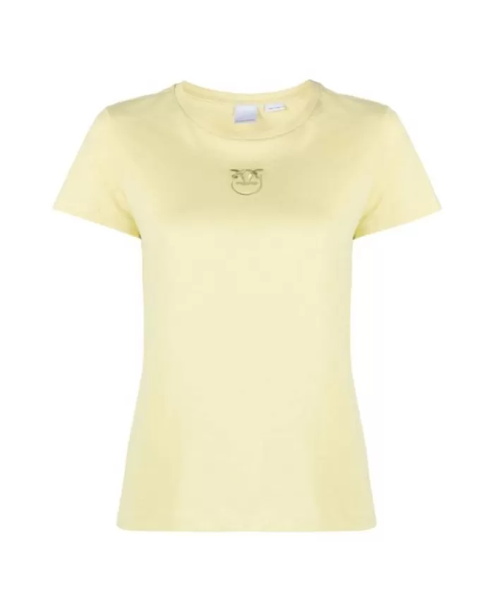 t-shirt gialla da donna con ricamo logato LOVE BIRDS | PINKO t-shirt gialla da donna con ricamo logato LOVE BIRDS | PINKO