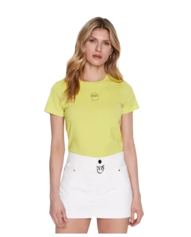 t-shirt gialla da donna con ricamo logato LOVE BIRDS | PINKO t-shirt gialla da donna con ricamo logato LOVE BIRDS | PINKO