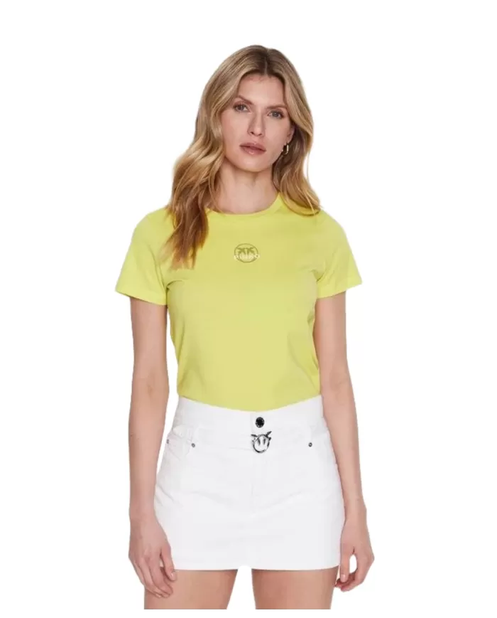 t-shirt gialla da donna con ricamo logato LOVE BIRDS | PINKO t-shirt gialla da donna con ricamo logato LOVE BIRDS | PINKO