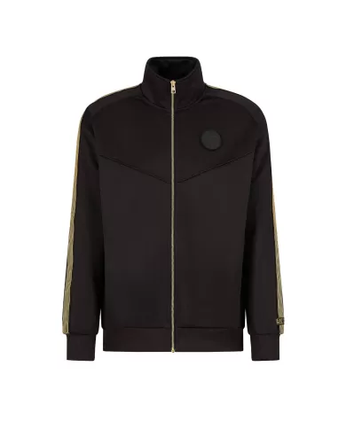 felpa nera da uomo con maxi ricamo e patch con logo olografico | EA7