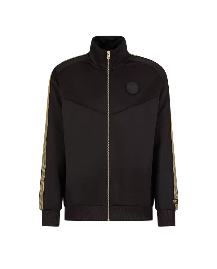 felpa nera da uomo con maxi ricamo e patch con logo olografico | EA7 felpa nera da uomo con maxi ricamo e patch con logo olografico | EA7