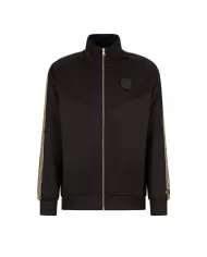 felpa nera da uomo con maxi ricamo e patch con logo olografico | EA7