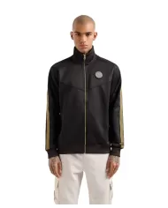 felpa nera da uomo con maxi ricamo e patch con logo olografico | EA7