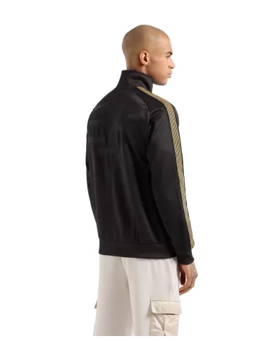 felpa nera da uomo con maxi ricamo e patch con logo olografico | EA7