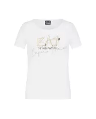 t-shirt bianca da donna con stampa logata e dettaglio ricamato | EA7 t-shirt bianca da donna con stampa logata e dettaglio ricamato | EA7