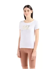 t-shirt bianca da donna con stampa logata e dettaglio ricamato | EA7 t-shirt bianca da donna con stampa logata e dettaglio ricamato | EA7